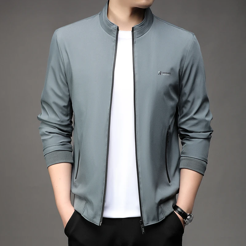 休闲简约型男 秋装新品立领纯色商务男装夹克春秋季气质百搭外套