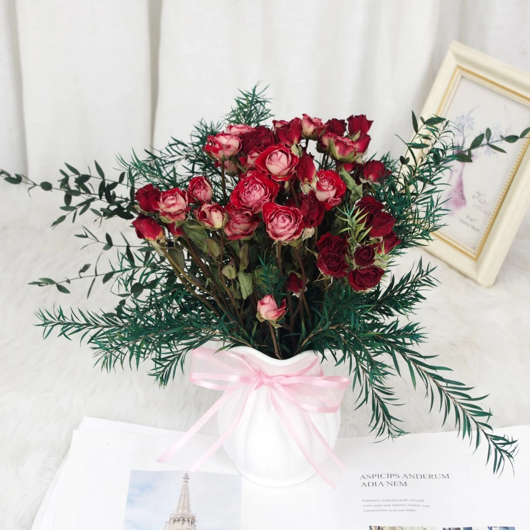 真花干花泡泡玫瑰永生花组合套装含瓶居家摆放装饰花卉无需养护