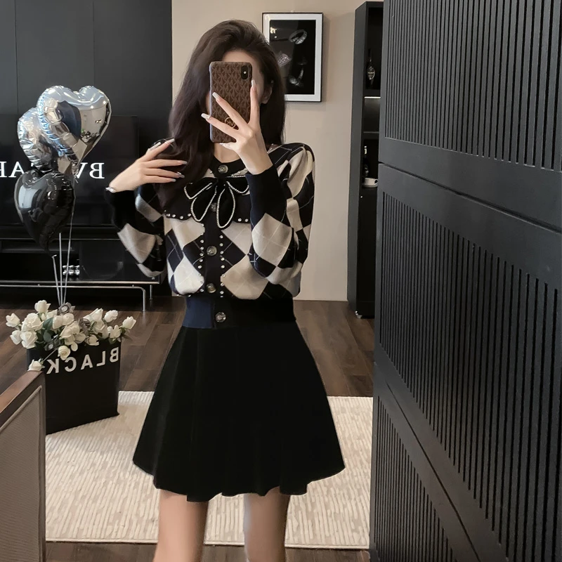 2025春季法式小香风名媛气质格子时尚套装小个子百搭半身裙两件套
