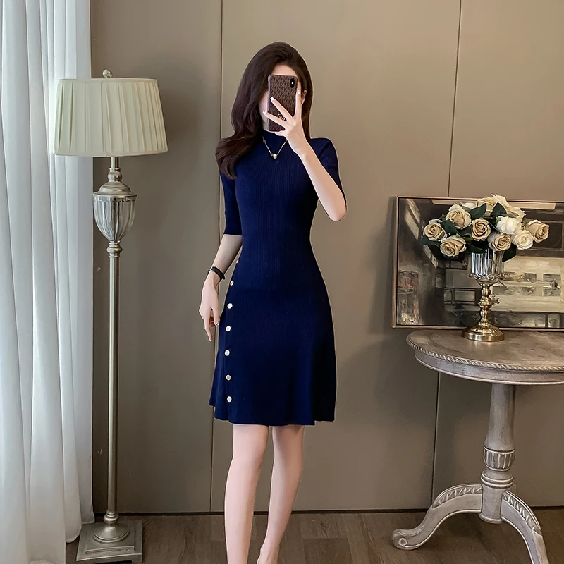 2024春夏新款名媛小香风短袖冰丝连衣裙小个子时尚气质修身A字裙