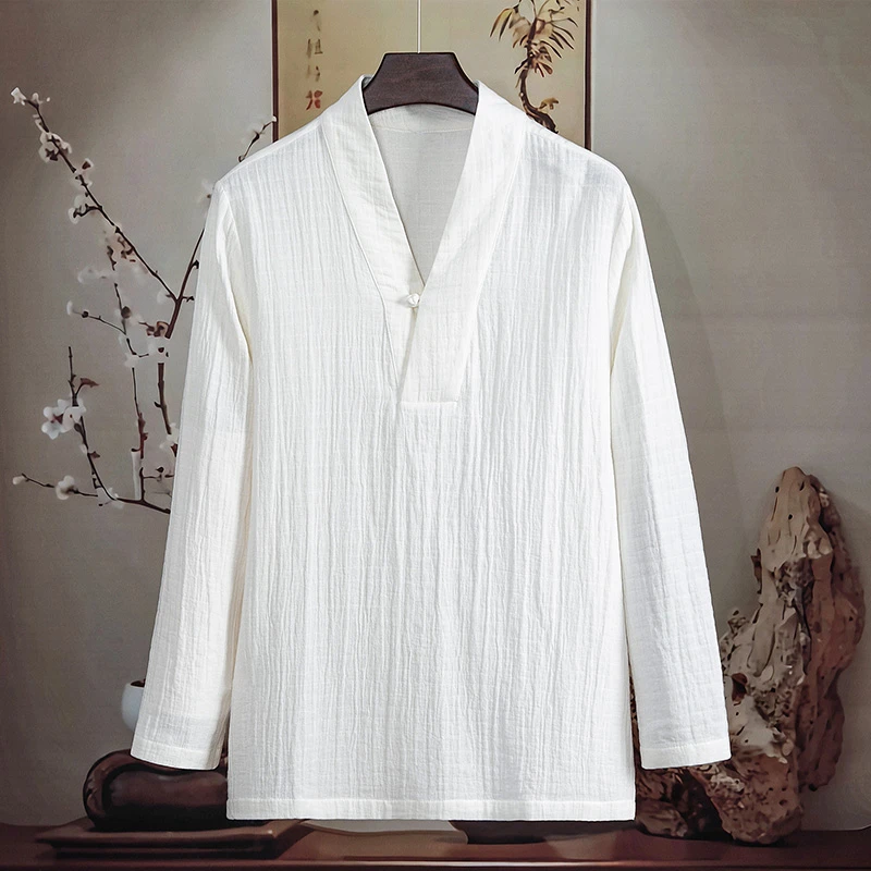 由天丨断码中国风男士唐装打底衫上衣宽松禅意套头纯棉长袖T恤