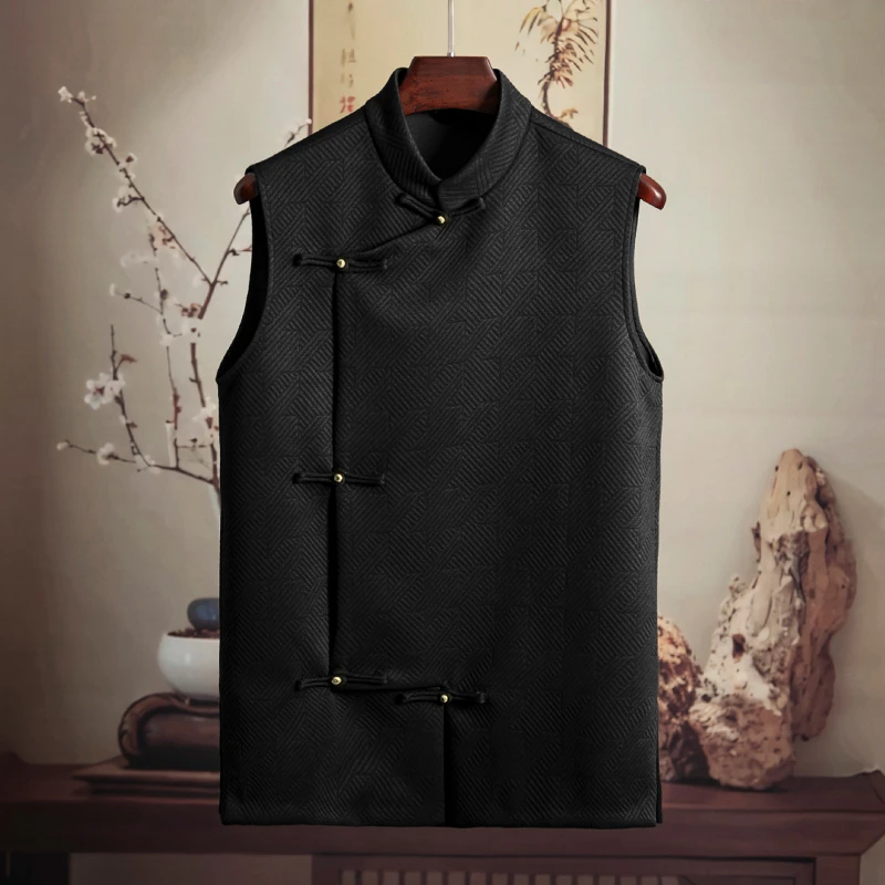 由天丨新中式男装马夹改良中国风斜襟立领唐装马甲男外穿坎肩背心