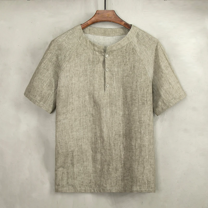由天丨中国风棉麻男装短袖T恤复古休闲中式亚麻半袖上衣夏季薄款