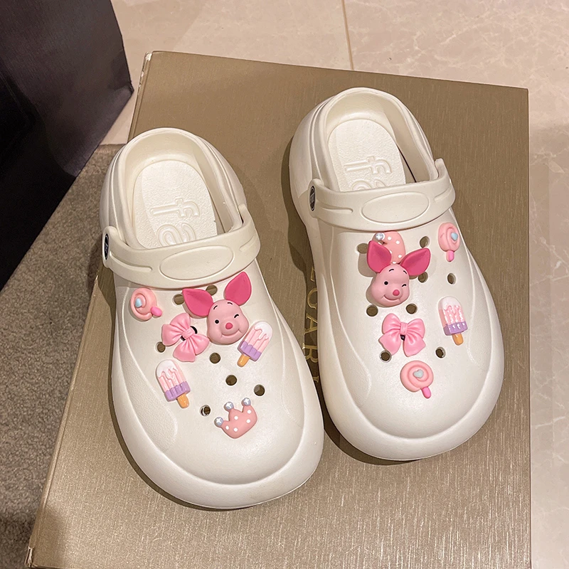【立体粉猪】5cm厚底洞洞鞋女2024新款夏卡通夏季外穿包头沙滩凉拖