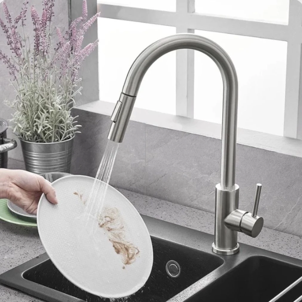 304不锈钢双水槽洗菜盆抽拉式家用多功能防溅水冷热厨房龙头