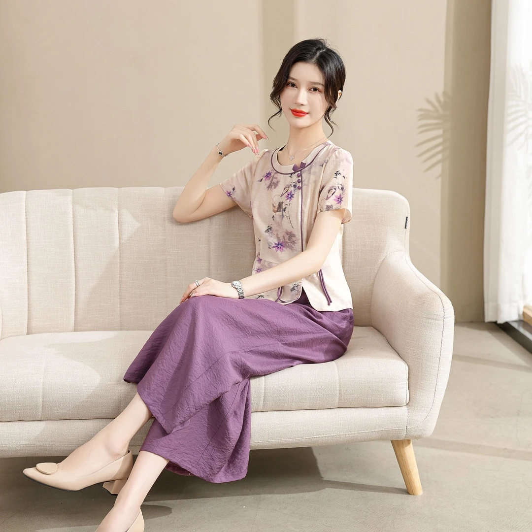 母亲节妈妈装套装显瘦小个子夏装中老年女宽松气质时尚夏季中国风