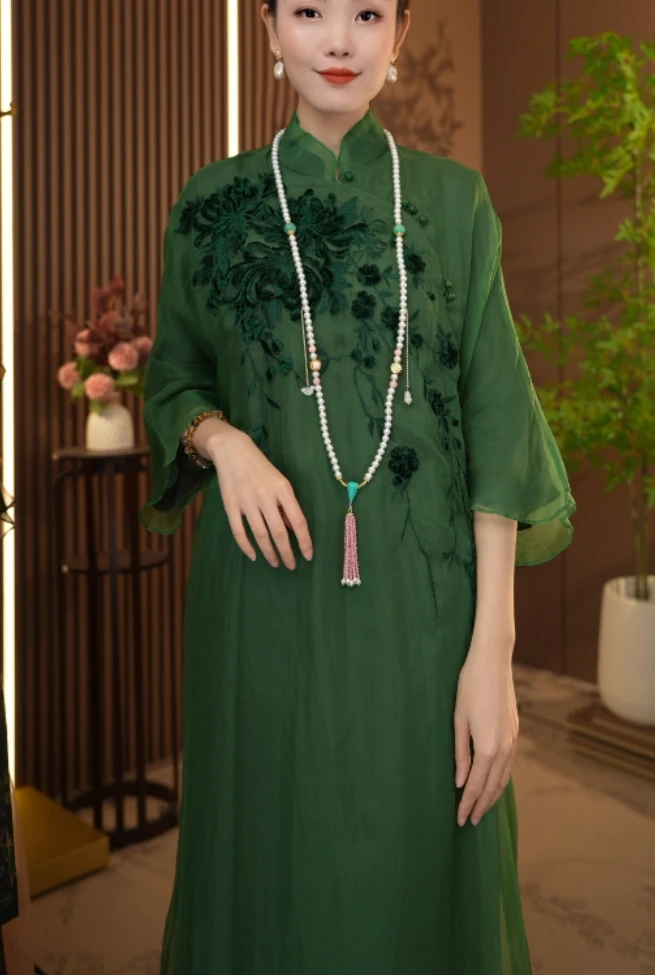 【水墨生花】新中式刺绣改良连衣裙2024B3327-洪掌柜