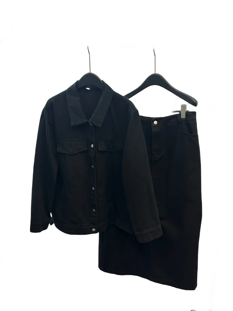 【Plus brauty】黑色牛仔宽松休闲百搭套装韩版显瘦