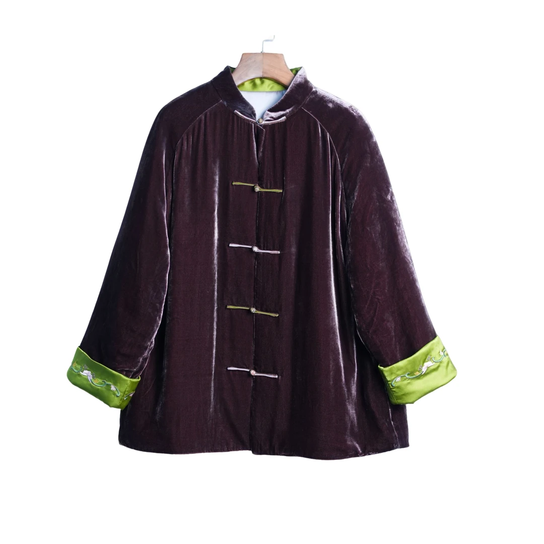 峨髦士 即曲秋冬新款新中式复古丝绒厚款盘扣保暖棉外套时尚