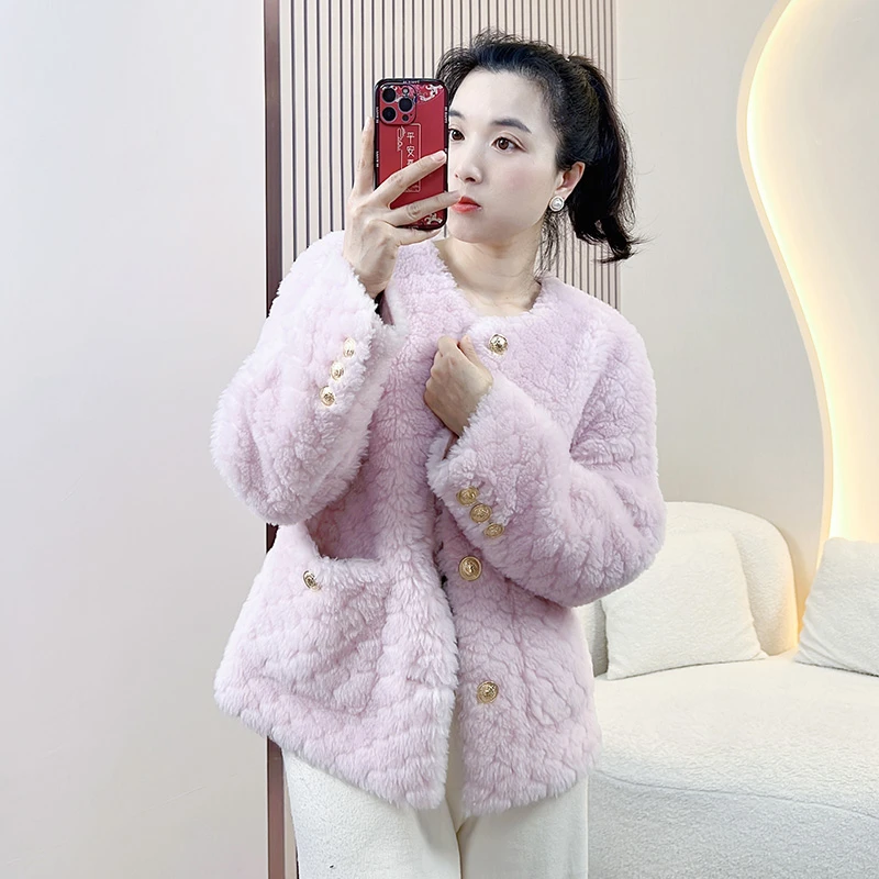 小香风全羊毛颗粒绒外套女皮毛一体羊羔毛冬季海宁皮草2023新款