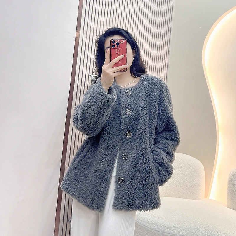 圆领冬季气质百搭简约温柔慵懒风2024秋冬新款全羊毛女士大衣6616