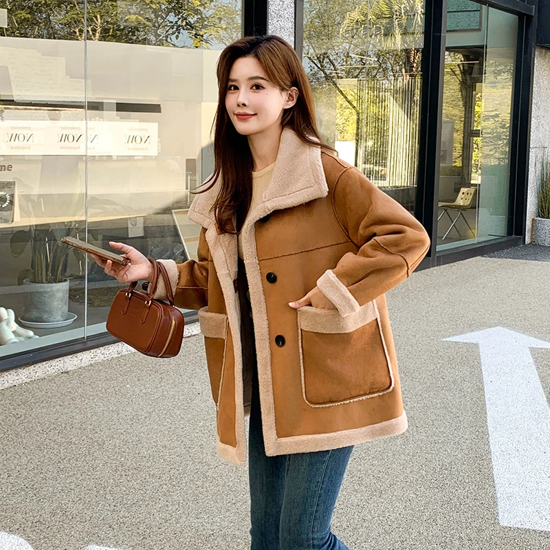 【现货】两面穿颗粒绵羊毛中长款女士大衣外套女冬季2023年秋冬新款