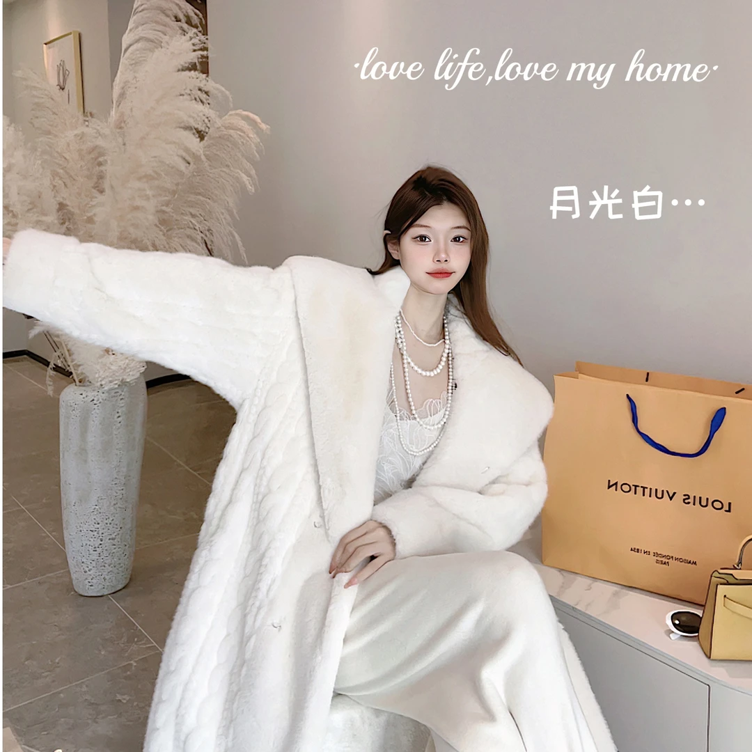 【思燑家】气质冬装环保加绒加厚保暖貂绒大衣女长款网红毛毛外套