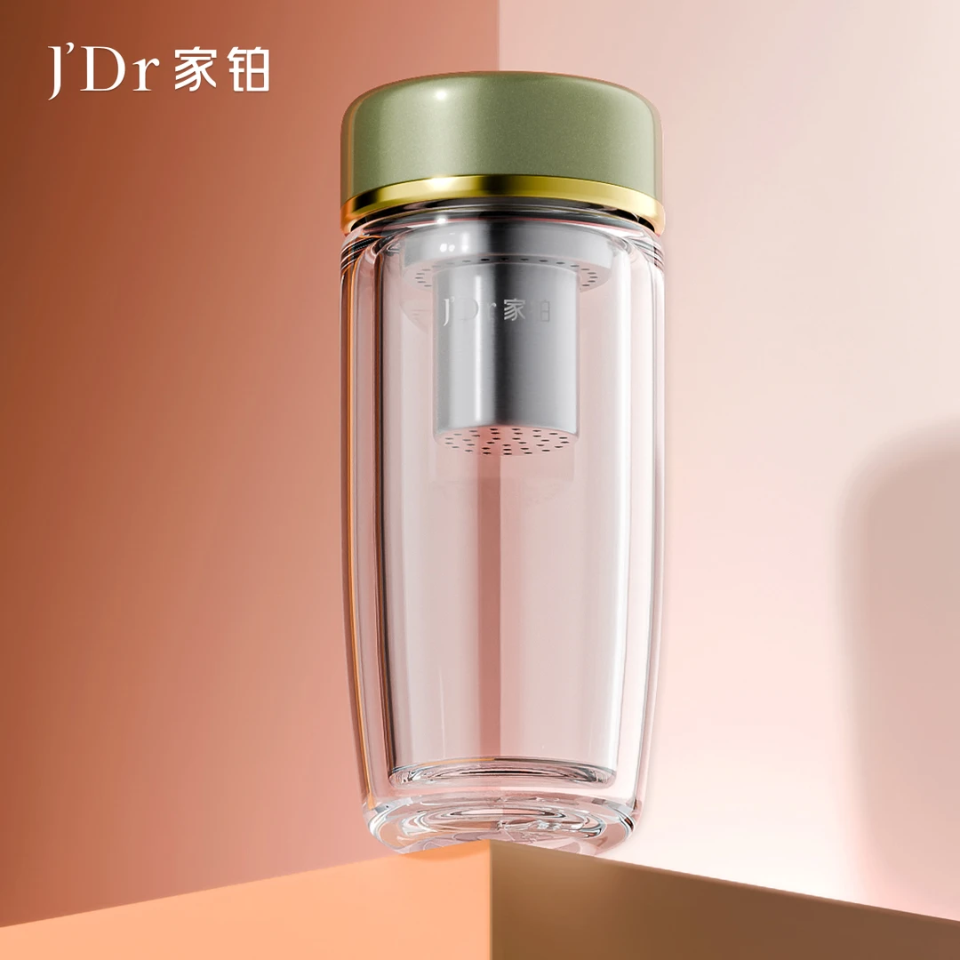 J'Dr/家铂高档双层玻璃杯抗菌鹅蛋杯办公商务礼品杯便携万象高端