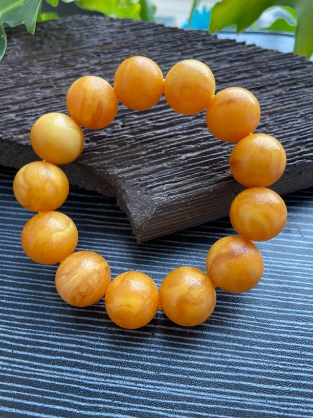 天然俄罗斯老蜜蜡妖花磨砂橘皮手串