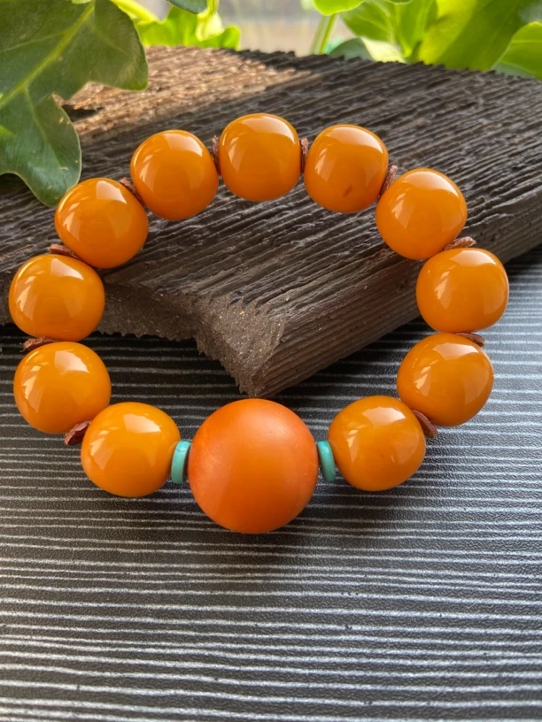 天然欧洲回流老蜜蜡鼓珠帝王黄蜜蜡手串 帅气高端