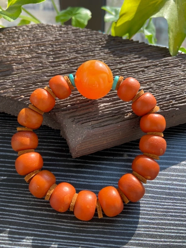 天然欧洲回流老蜜蜡橘皮老型搭配蜜糖圆珠手串