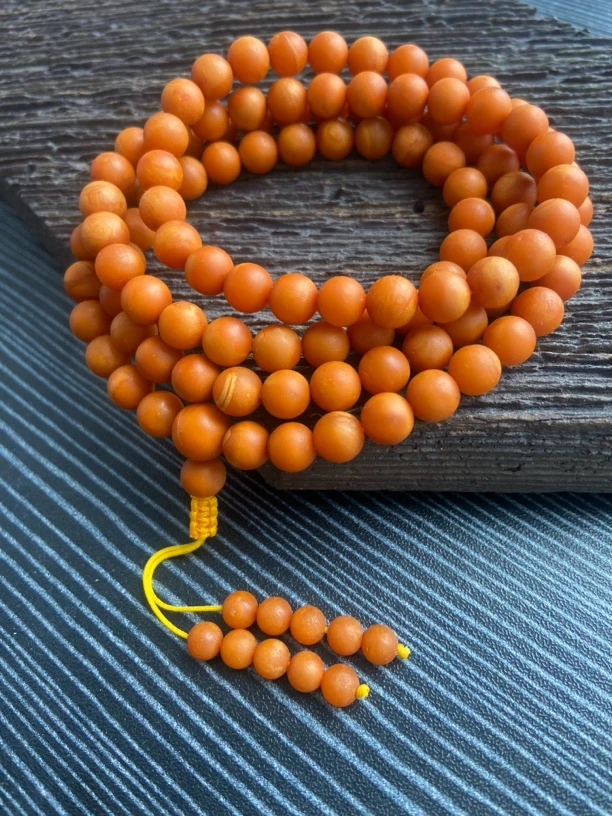 天然欧洲回流老蜜蜡橘皮108佛珠