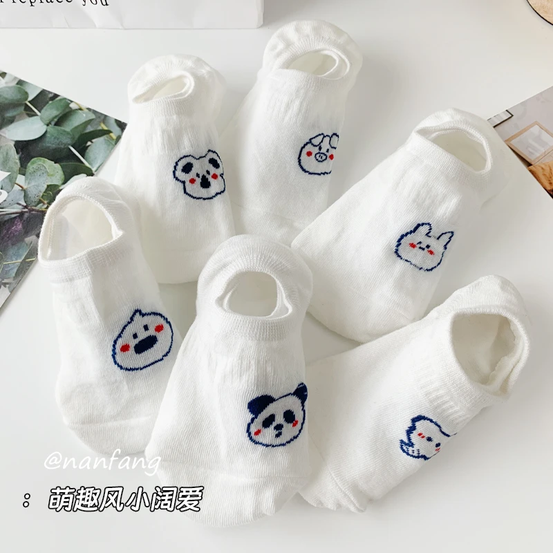 白色船袜女纯棉百搭夏季新款防滑不掉跟可爱学生卡通小清新潮袜女