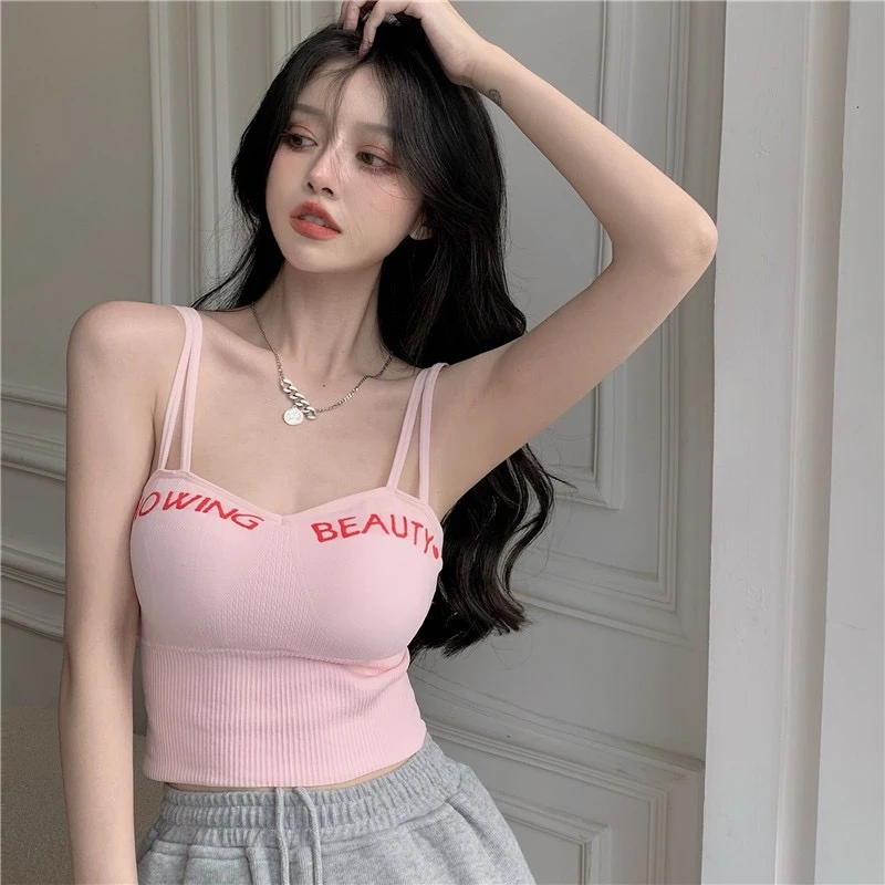 夏季爆款自带胸垫欧美ins字母显瘦吊带短款美背性感设计感Z8