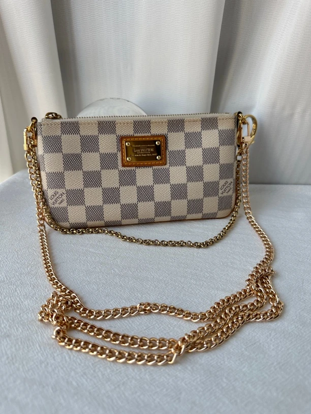 95新 LouisVuitton/路易威登 LV白色棋盘格麻将包手提单肩斜挎包