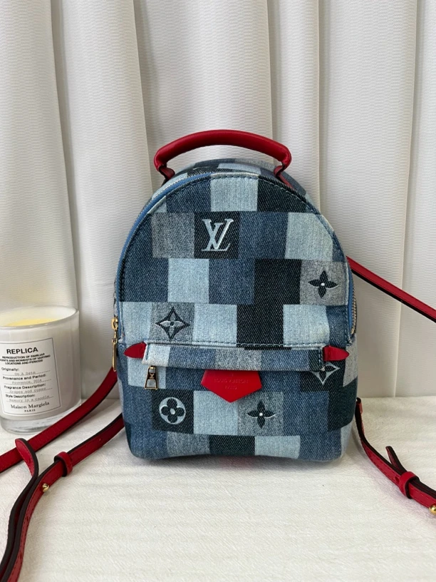 99新 LouisVuitton/路易威登 LV牛仔水洗丹宁格子迷你双肩包背包