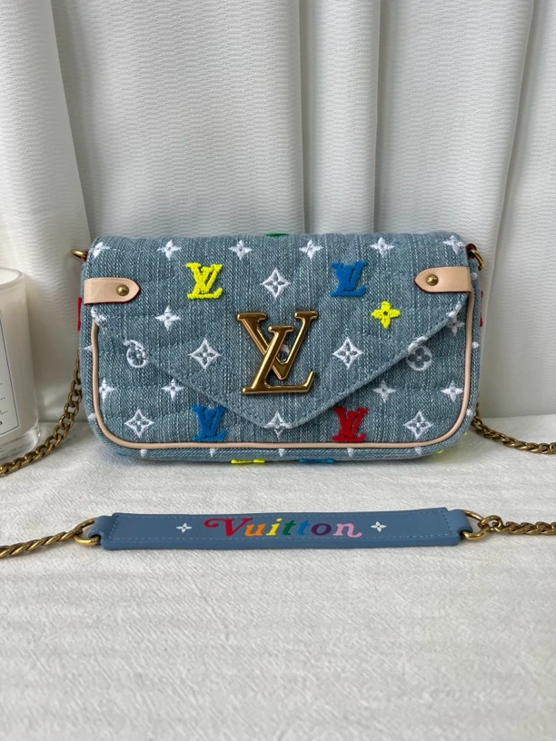 95新 LouisVuitton/路易威登 LV限量植绒牛仔丹宁单肩包斜挎包