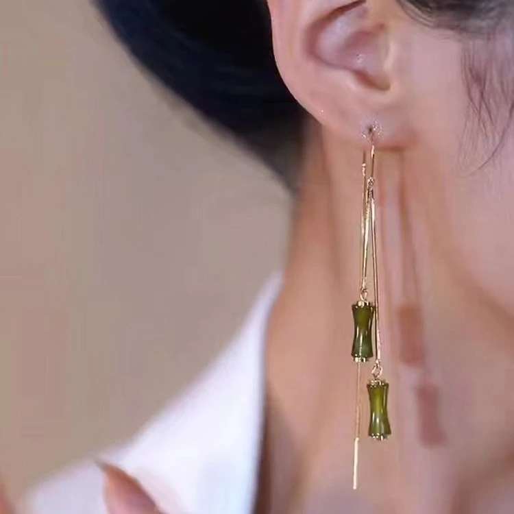 恣睢 锌合金耳饰 R114时尚百搭长款灵动竹节防丢耳线