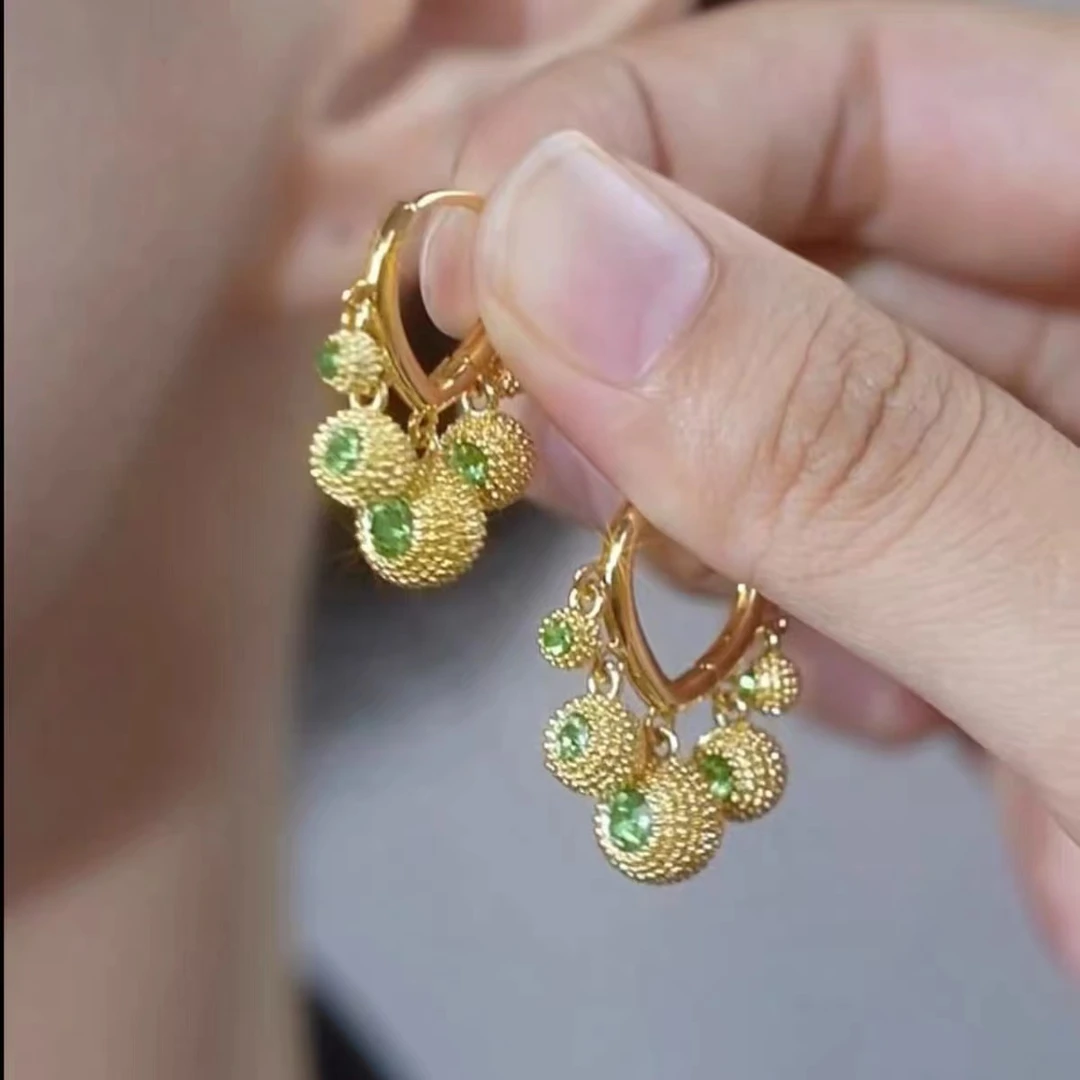 铜合金耳饰 R129新款浪漫榴莲吊坠卡扣耳环