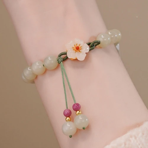 非金属仿珍珠手链 手工桃花圆珠手链小桃花编织女小众设计珠手链