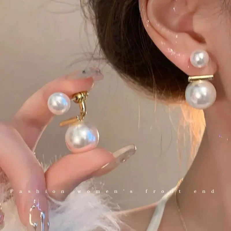 合金仿珍珠耳饰 精致两戴珠珠耳环女小众设计感高级耳饰时尚