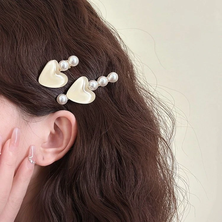 人鱼泡泡 超仙法式波光爱心珍珠发夹 高级感小众气质甜美刘海边夹