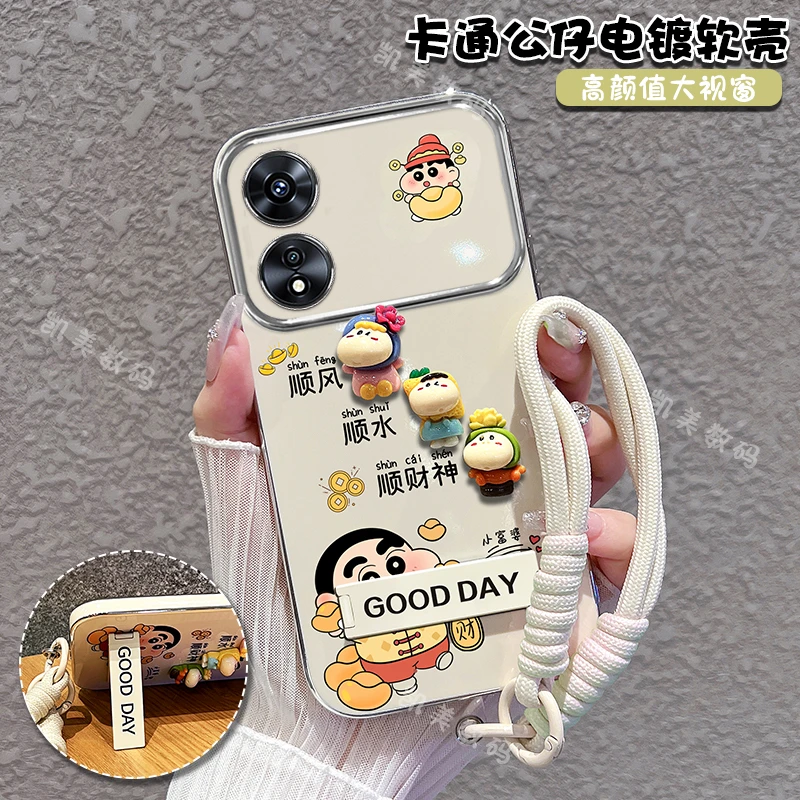 适用oppoa1手机壳小新顺财神大视窗折叠支架防摔保护软壳女款可爱