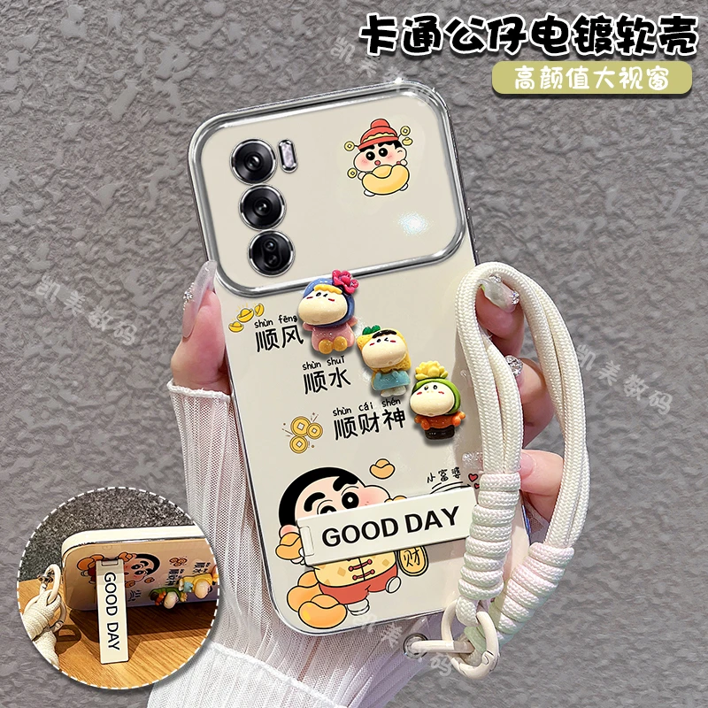 适用华为p40手机壳小新顺财神大视窗折叠支架硅胶防摔套女款可爱