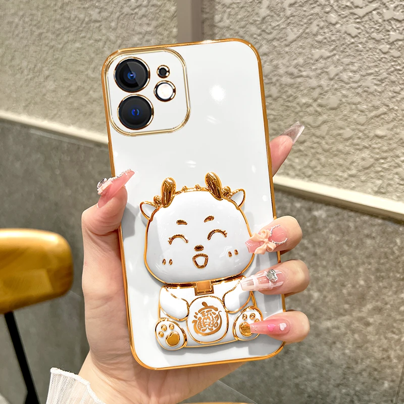 适用苹果11手机壳iphone11新年款吉祥龙补妆镜支架硅胶防摔女可爱