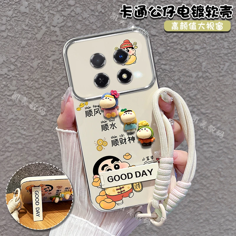 适用oppoa5/pro手机壳小新顺财神大视窗折叠支架女新款可爱防摔套
