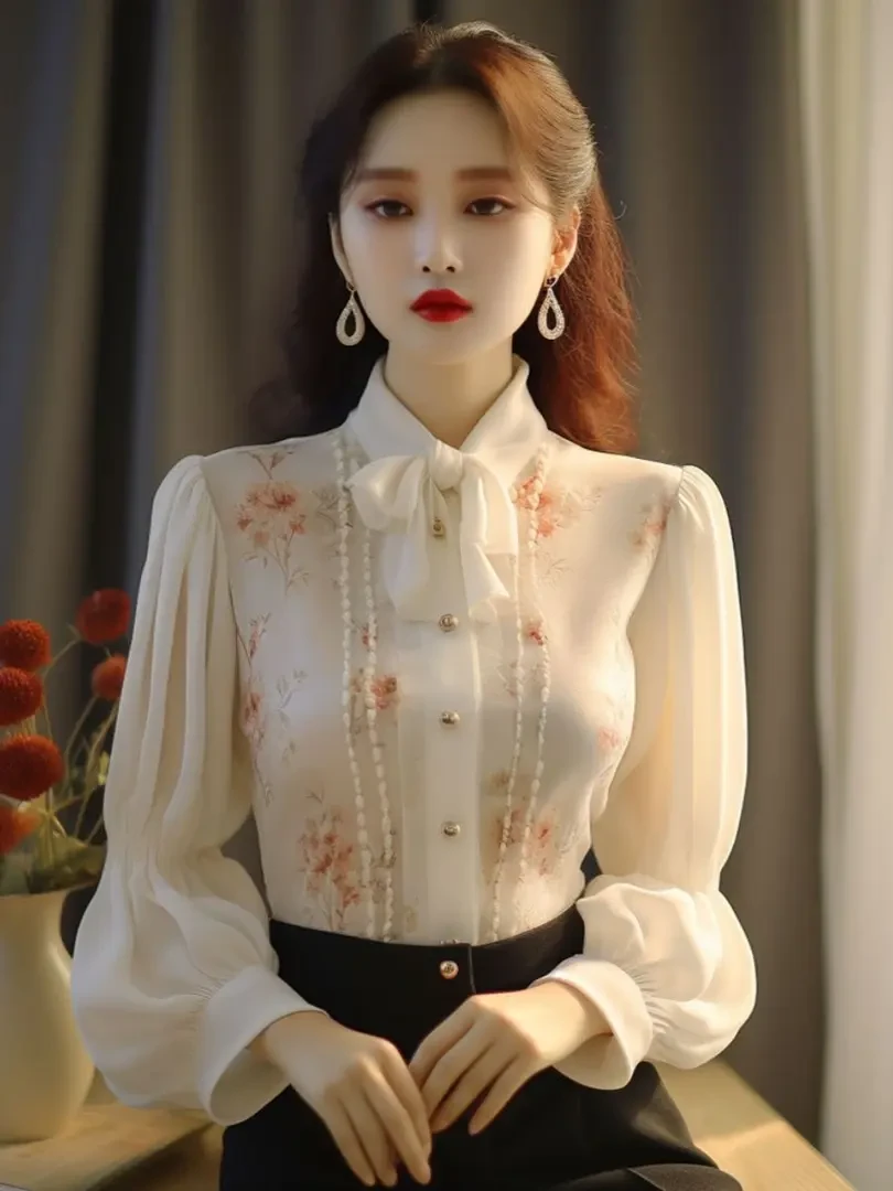 2024早春新款女装白色碎花衬衫法式小香风上衣高级感别致漂亮小衫