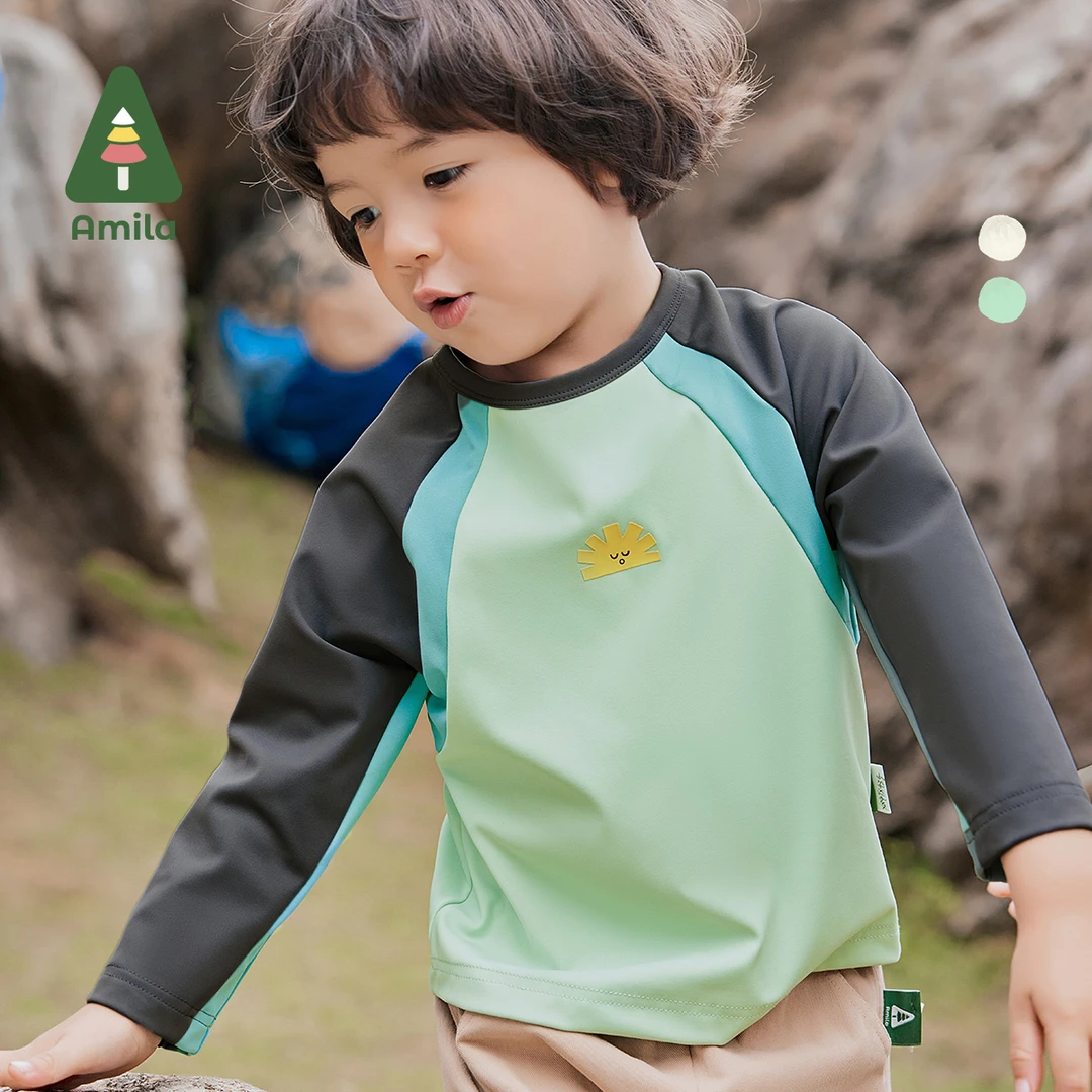 Amila童装2024季秋男女童宝宝圆领套头上衣休闲宽松T恤XQ4TX435