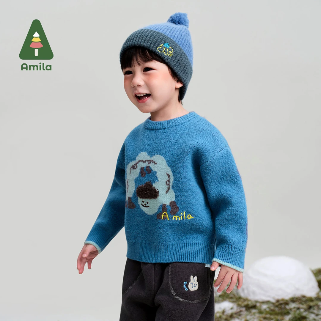 Amila儿童圆领毛衣冬季新款洋气百搭针织衫XD4MY564