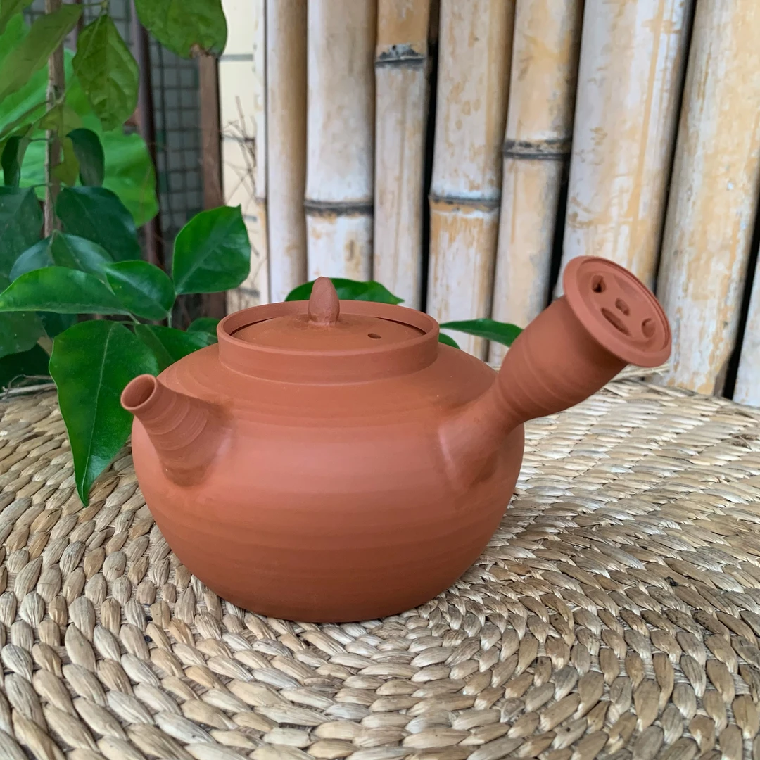 潮州朱泥砂铫壶竹节砂铫壶手工侧把煮水煮茶壶古钱款吴永华