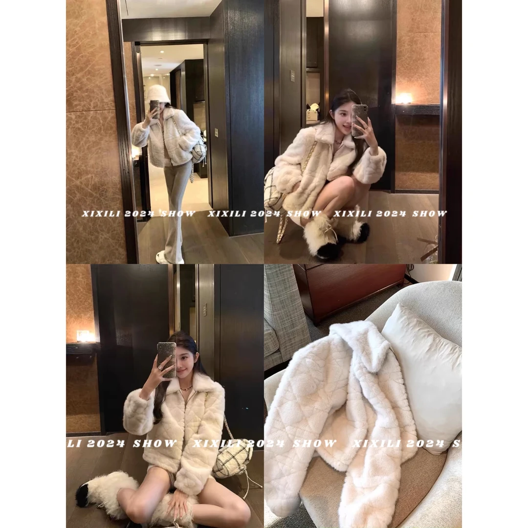XIXILI“迪雕老花”2024冬季新款网红风毛毛外套环保毛毛皮毛一体