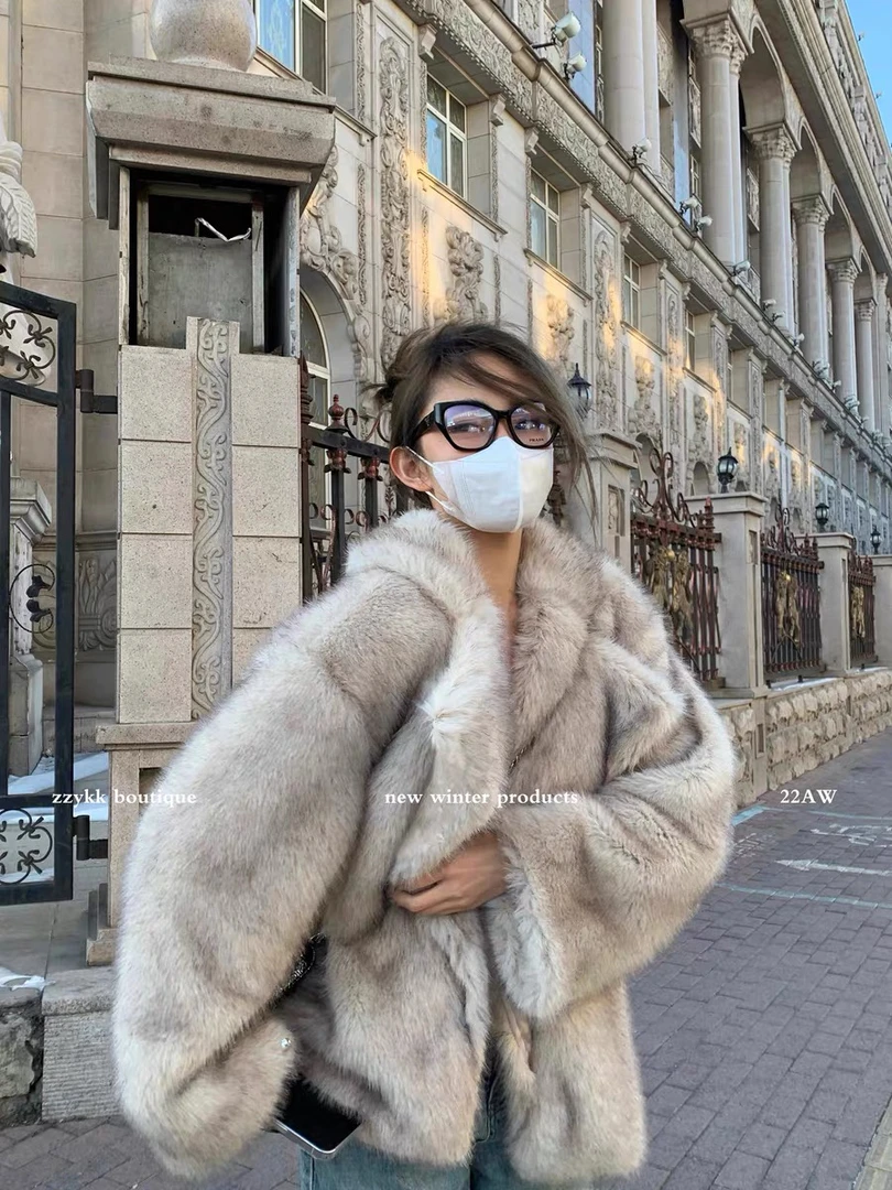 XIXILI 环保毛毛外套大翻领网红时尚加厚外套