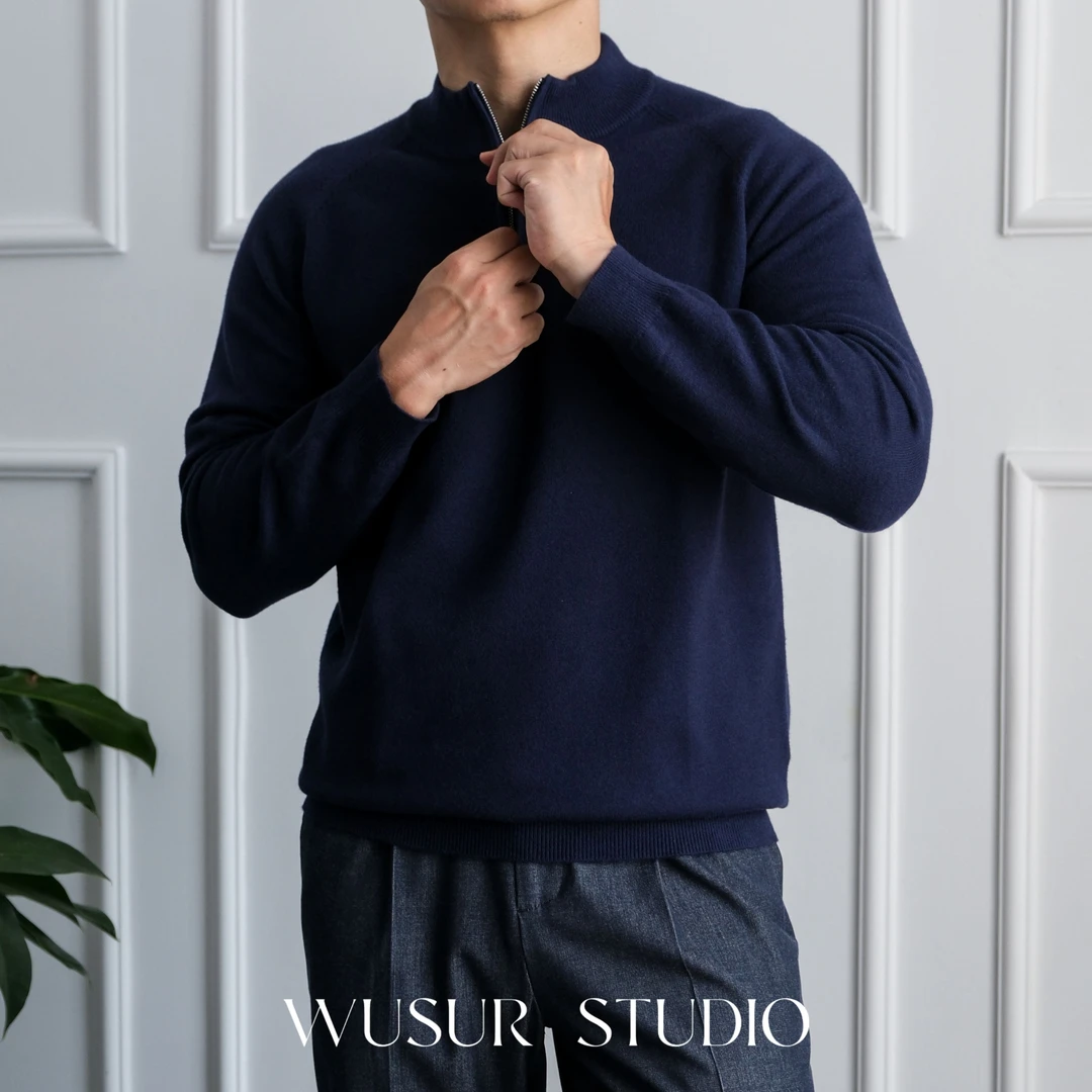 D363秋冬立领男士半开拉链休闲商务保暖套头毛衣针织衫