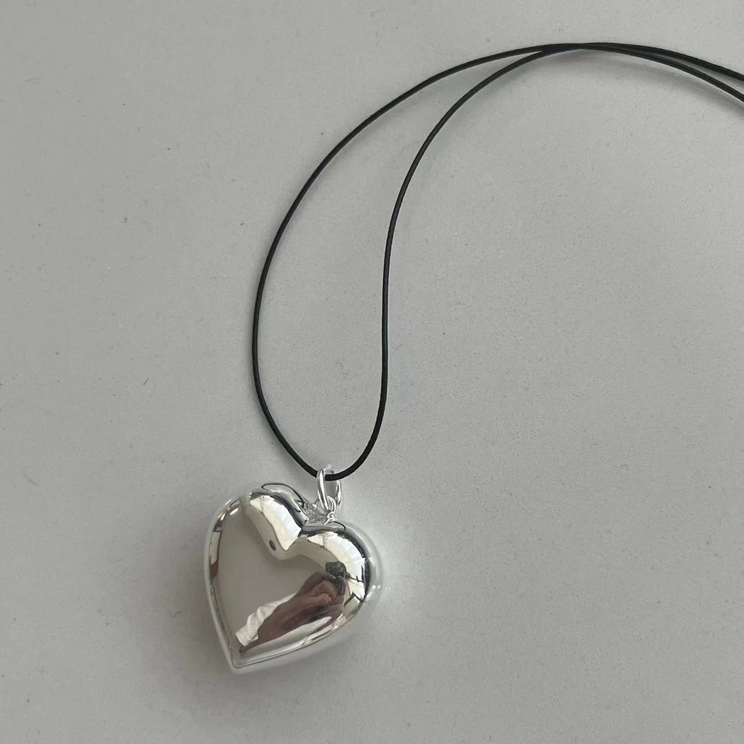 坠链均925银 D325   简韩新款桃心吊坠手工时尚百搭黑色复古个性