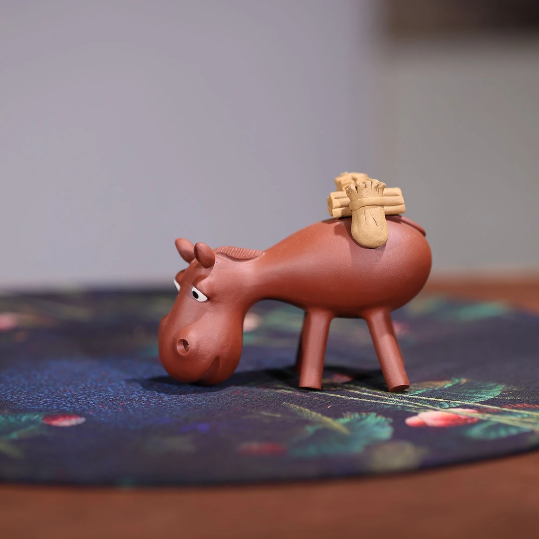 宜兴紫砂 清水泥手工制茶宠茶道摆件 可爱小毛驴运财 财源广进