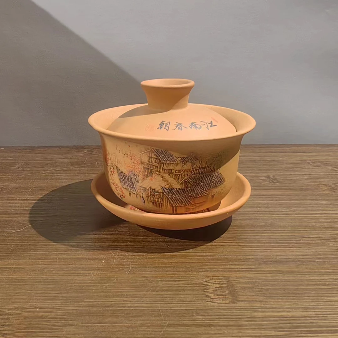 紫砂彩绘三才茶盖碗 水墨带盖 传统工艺相结合 品茶雅器