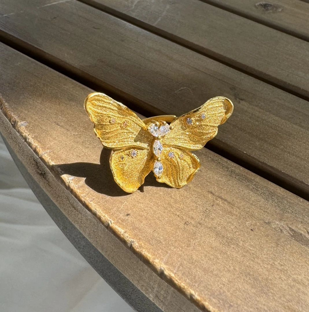 足金蝴蝶戒指时尚5G黄金