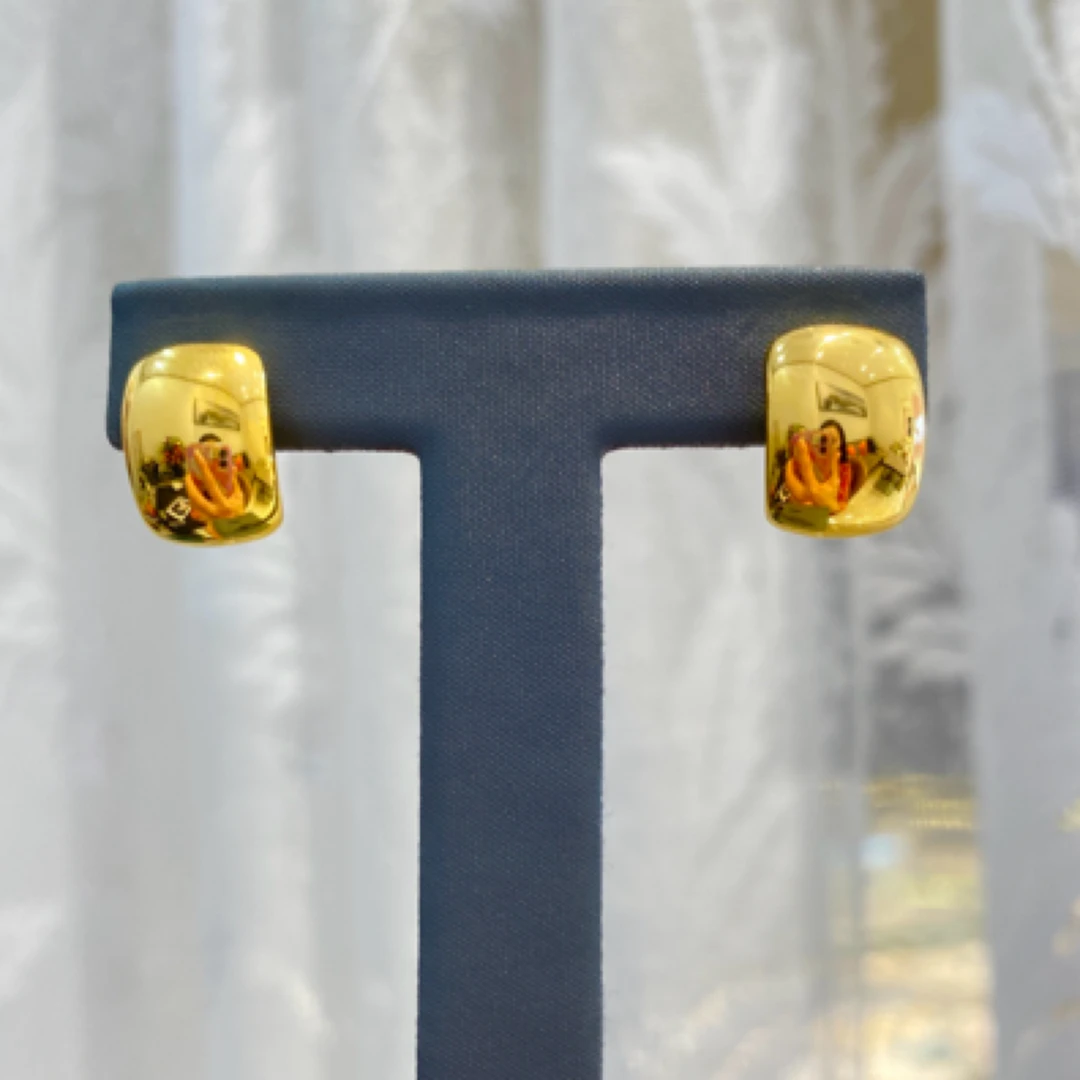 足金镜子耳钉5D亮面简约百搭黄金耳饰