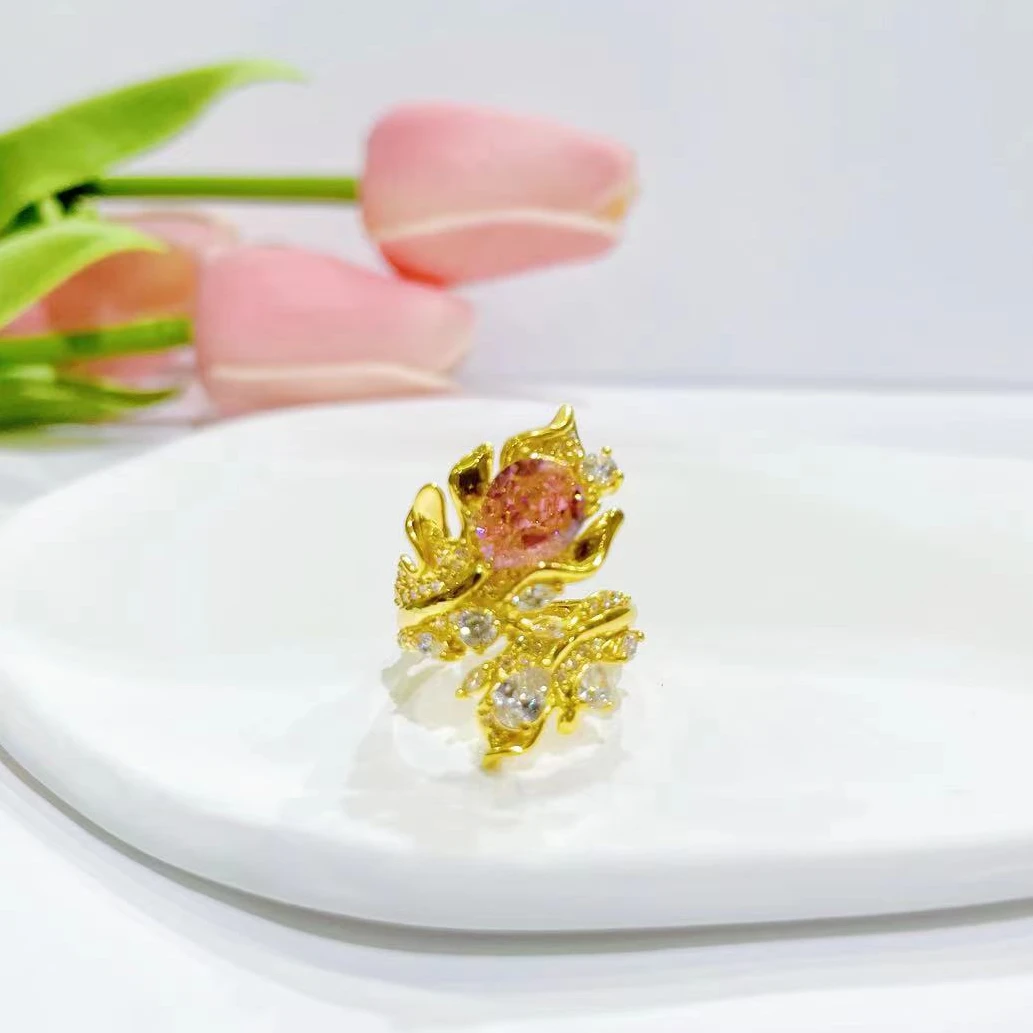 足金羽毛戒指精致轻奢