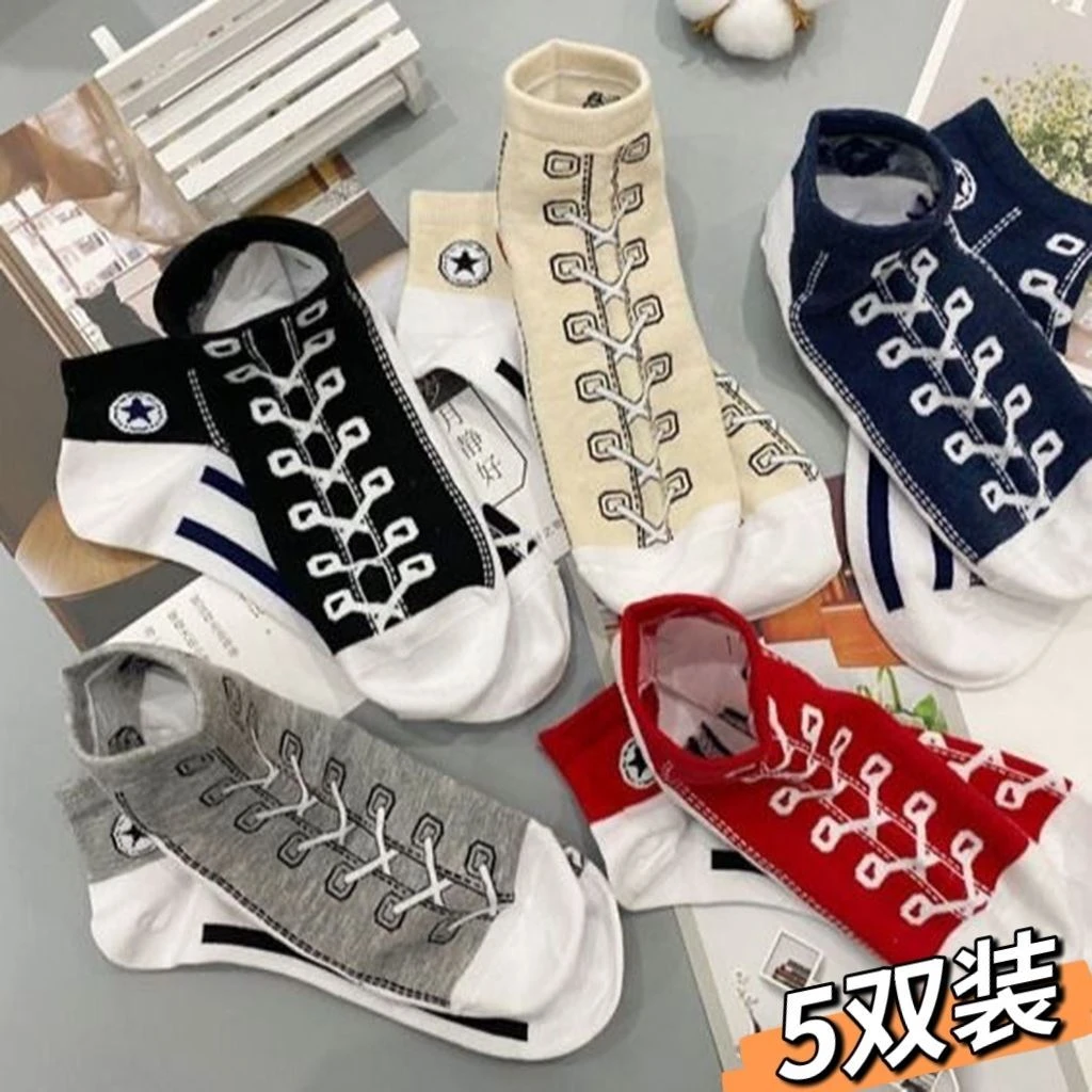 创意帆布鞋图案袜子搞笑3d印花人字拖情侣短袜仿真鞋子船袜男女款